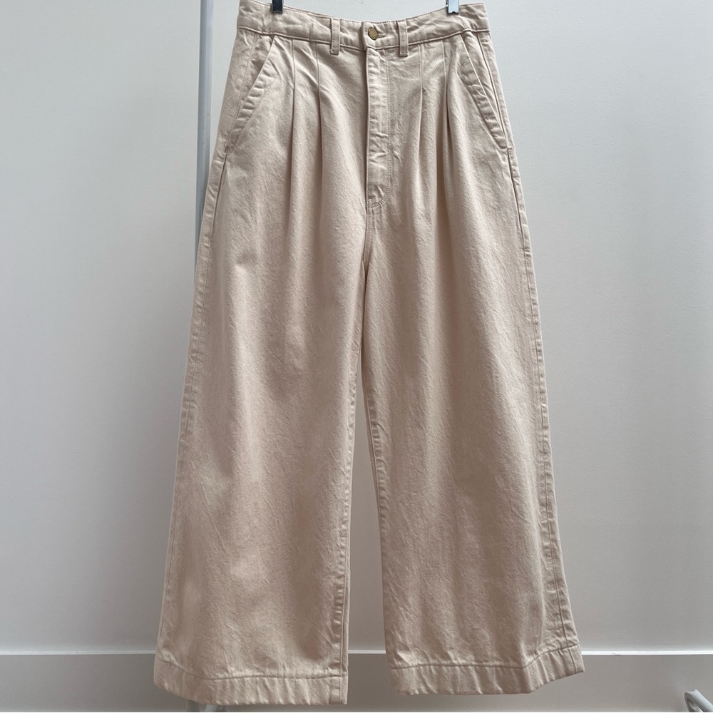 Triarchy pleated high rise wide leg jeans 29 off white cream denim trouser pants